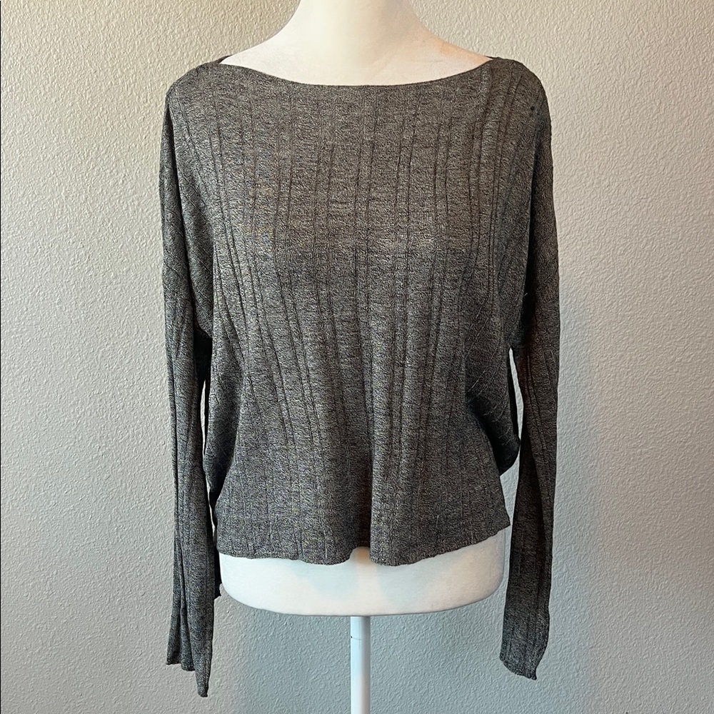 Zara Knit Lightweight Ribbed Long Sleeve Boatneck Top Gray Size Small